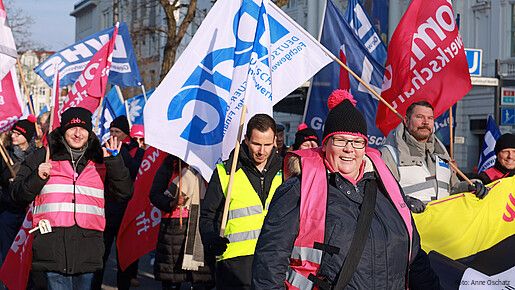 Das Foto zeigt Beschäftigte des öffentlichen Dienstes auf der Demo in Hamburg am 26.1.2026.