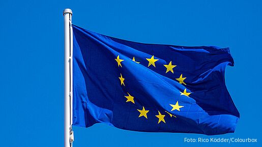 Das Foto zeigt eine Europaflagge, die im Wind flattert.