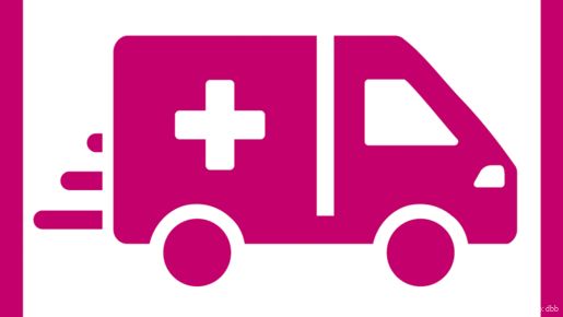 Zu sehen ist ein Piktogramm, das einen Rettungswagen zeigt. Darunter der Schriftzug "Rettungsdienst".